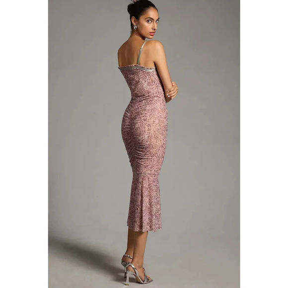 NWT By Anthropologie Sheer Mesh Dress Size L Pink Combo - Picture 3 of 11